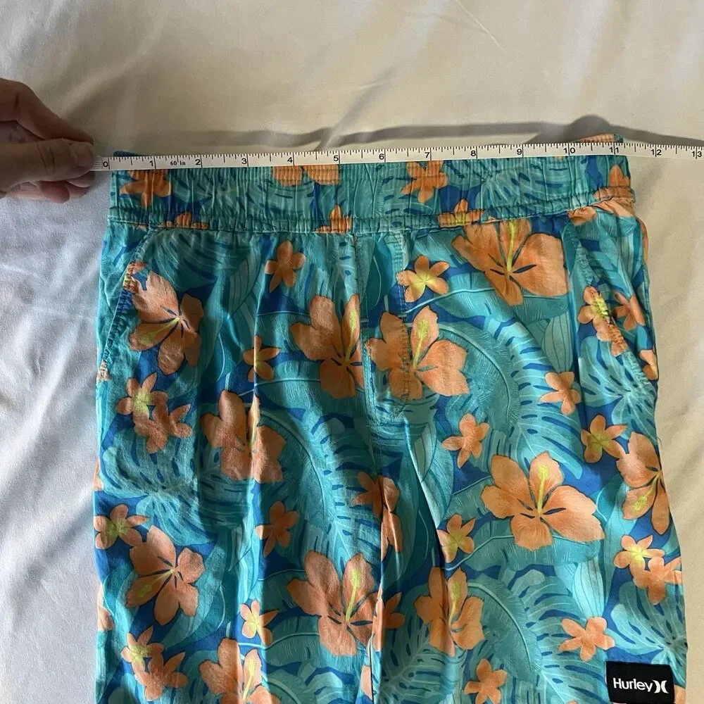 Hurley Boys swim Trunks, Blue With Teal Foliage And Orange‎ Florals, Size 7